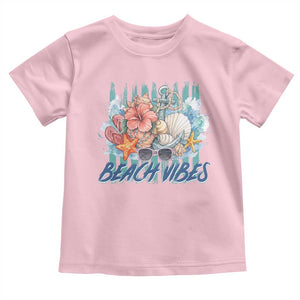 Beach Vibes Toddler T Shirt Floral Seashell Coastal Vacation Graphic TS12 Light Pink Print Your Wear