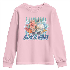 Beach Vibes Youth Sweatshirt Floral Seashell Coastal Vacation Graphic TS12 Light Pink Print Your Wear
