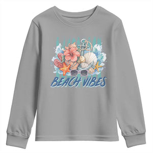 Beach Vibes Youth Sweatshirt Floral Seashell Coastal Vacation Graphic TS12 Sport Gray Print Your Wear