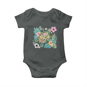 Floral Summer Turtle Baby Onesie Preppy Tropical Coastal Beach Graphic TS12 Dark Heather Print Your Wear