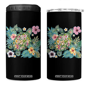 Floral Summer Turtle 4 in 1 Can Cooler Tumbler Preppy Tropical Coastal Beach Graphic TS12 One Size: 16 oz Black Print Your Wear