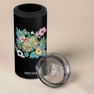 Floral Summer Turtle 4 in 1 Can Cooler Tumbler Preppy Tropical Coastal Beach Graphic TS12 Print Your Wear