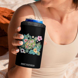 Floral Summer Turtle 4 in 1 Can Cooler Tumbler Preppy Tropical Coastal Beach Graphic TS12 Print Your Wear