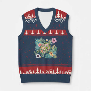 Floral Summer Turtle V-Neck Knit Sweater Vest Preppy Tropical Coastal Beach Graphic TS12 Navy Red Print Your Wear