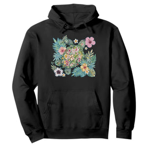 Floral Summer Turtle Hoodie Preppy Tropical Coastal Beach Graphic TS12 Black Print Your Wear