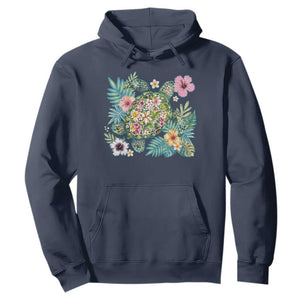 Floral Summer Turtle Hoodie Preppy Tropical Coastal Beach Graphic TS12 Navy Print Your Wear