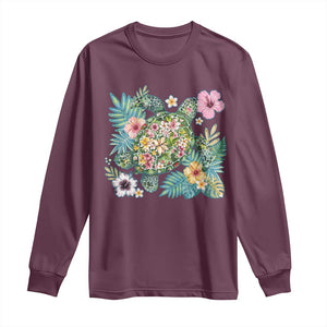 Floral Summer Turtle Long Sleeve Shirt Preppy Tropical Coastal Beach Graphic