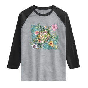 Floral Summer Turtle Raglan Shirt Preppy Tropical Coastal Beach Graphic TS12 Heather Gray Black Print Your Wear