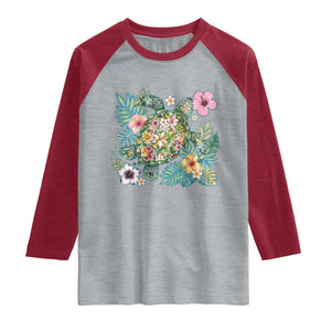 Floral Summer Turtle Raglan Shirt Preppy Tropical Coastal Beach Graphic TS12 Heather Gray Heather Red Print Your Wear
