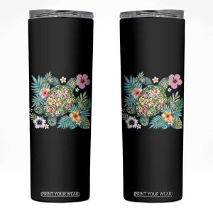 Floral Summer Turtle Skinny Tumbler Preppy Tropical Coastal Beach Graphic TS12 Black Print Your Wear