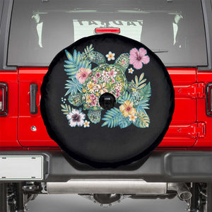Floral Summer Turtle Spare Tire Cover Preppy Tropical Coastal Beach Graphic TS12 Black Print Your Wear