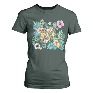 Floral Summer Turtle T Shirt For Women Preppy Tropical Coastal Beach Graphic TS12 Dark Forest Green Print Your Wear