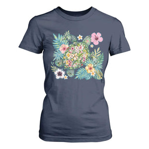 Floral Summer Turtle T Shirt For Women Preppy Tropical Coastal Beach Graphic TS12 Navy Print Your Wear