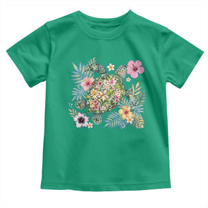 Floral Summer Turtle Toddler T Shirt Preppy Tropical Coastal Beach Graphic TS12 Irish Green Print Your Wear