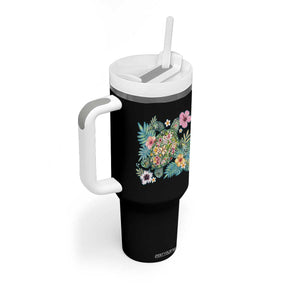 Floral Summer Turtle Tumbler With Handle Preppy Tropical Coastal Beach Graphic TS12 Print Your Wear