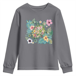 Floral Summer Turtle Youth Sweatshirt Preppy Tropical Coastal Beach Graphic TS12 Charcoal Print Your Wear