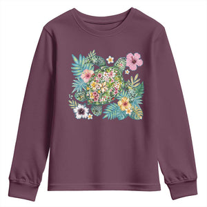 Floral Summer Turtle Youth Sweatshirt Preppy Tropical Coastal Beach Graphic TS12 Maroon Print Your Wear