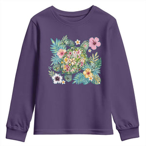 Floral Summer Turtle Youth Sweatshirt Preppy Tropical Coastal Beach Graphic TS12 Purple Print Your Wear