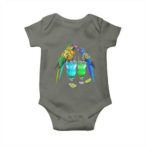 Hawaiian Parrots Drinking Margaritas Baby Onesie Beach Vacation Gift TS12 Military Green Print Your Wear