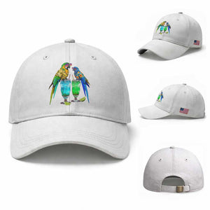Hawaiian Parrots Drinking Margaritas Baseball Cap Beach Vacation Gift TS12 Baseball Cap Universal Fit White Print Your Wear