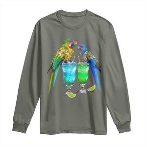Hawaiian Parrots Drinking Margaritas Long Sleeve Shirt Beach Vacation Gift TS12 Military Green Print Your Wear