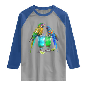 Hawaiian Parrots Drinking Margaritas Raglan Shirt Beach Vacation Gift TS12 Sport Gray Royal Print Your Wear