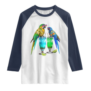 Hawaiian Parrots Drinking Margaritas Raglan Shirt Beach Vacation Gift TS12 White Navy Print Your Wear