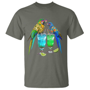 Hawaiian Parrots Drinking Margaritas T Shirt Beach Vacation Gift TS12 Military Green Print Your Wear