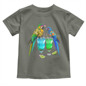 Hawaiian Parrots Drinking Margaritas Toddler T Shirt Beach Vacation Gift TS12 Military Green Print Your Wear