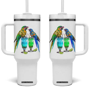 Hawaiian Parrots Drinking Margaritas Tumbler With Handle Beach Vacation Gift