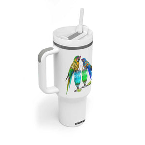 Hawaiian Parrots Drinking Margaritas Tumbler With Handle Beach Vacation Gift