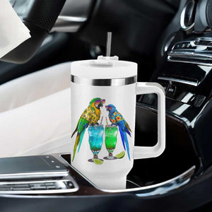 Hawaiian Parrots Drinking Margaritas Tumbler With Handle Beach Vacation Gift