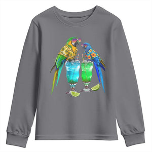 Hawaiian Parrots Drinking Margaritas Youth Sweatshirt Beach Vacation Gift TS12 Charcoal Print Your Wear