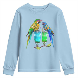 Hawaiian Parrots Drinking Margaritas Youth Sweatshirt Beach Vacation Gift TS12 Light Blue Print Your Wear