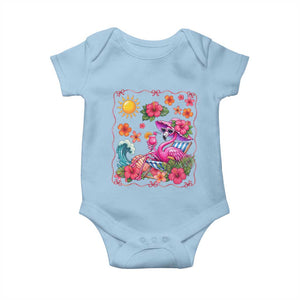 Funny Flamingo Tropical Floral Summer Vacation Graphic Baby Onesie TS12 Light Blue Print Your Wear