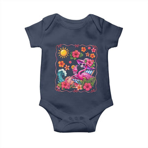 Funny Flamingo Tropical Floral Summer Vacation Graphic Baby Onesie TS12 Navy Print Your Wear