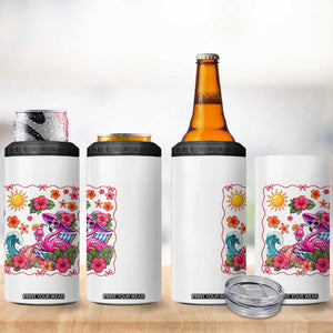 Funny Flamingo Tropical Floral Summer Vacation Graphic 4 in 1 Can Cooler Tumbler TS12 Print Your Wear