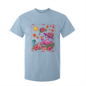 Funny Flamingo Tropical Floral Summer Vacation Graphic T Shirt For Kid TS12 Light Blue Print Your Wear