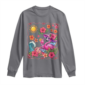 Funny Flamingo Tropical Floral Summer Vacation Graphic Long Sleeve Shirt TS12 Charcoal Print Your Wear