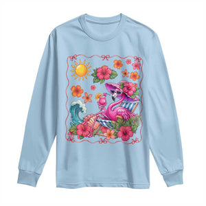 Funny Flamingo Tropical Floral Summer Vacation Graphic Long Sleeve Shirt TS12 Light Blue Print Your Wear