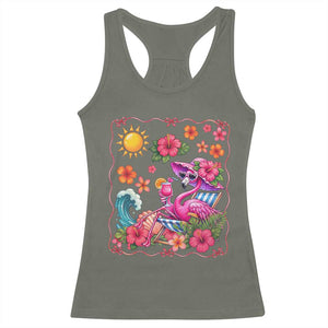 Funny Flamingo Tropical Floral Summer Vacation Graphic Racerback Tank Top TS12 Military Green Print Your Wear