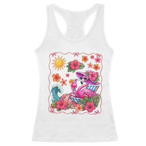 Funny Flamingo Tropical Floral Summer Vacation Graphic Racerback Tank Top TS12 White Print Your Wear