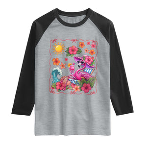 Funny Flamingo Tropical Floral Summer Vacation Graphic Raglan Shirt TS12 Heather Gray Black Print Your Wear