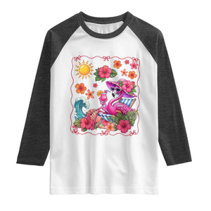 Funny Flamingo Tropical Floral Summer Vacation Graphic Raglan Shirt TS12 White Heather Charcoal Print Your Wear