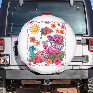 Funny Flamingo Tropical Floral Summer Vacation Graphic Spare Tire Cover TS12 No hole White Print Your Wear