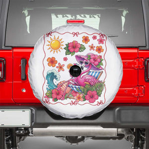 Funny Flamingo Tropical Floral Summer Vacation Graphic Spare Tire Cover TS12 White Print Your Wear