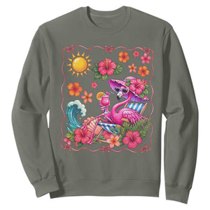 Funny Flamingo Tropical Floral Summer Vacation Graphic Sweatshirt TS12 Military Green Print Your Wear