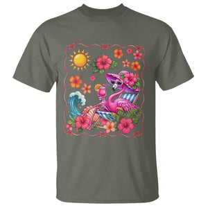 Funny Flamingo Tropical Floral Summer Vacation Graphic T Shirt TS12 Military Green Print Your Wear