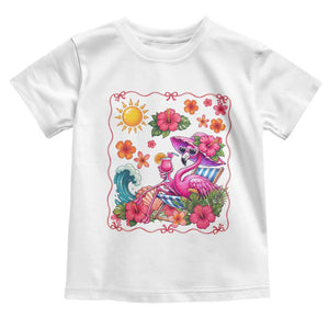 Funny Flamingo Tropical Floral Summer Vacation Graphic Toddler T Shirt TS12 White Print Your Wear