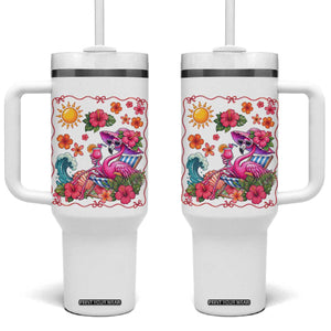Funny Flamingo Tropical Floral Summer Vacation Graphic Tumbler With Handle TS12 One Size: 40 oz White Print Your Wear